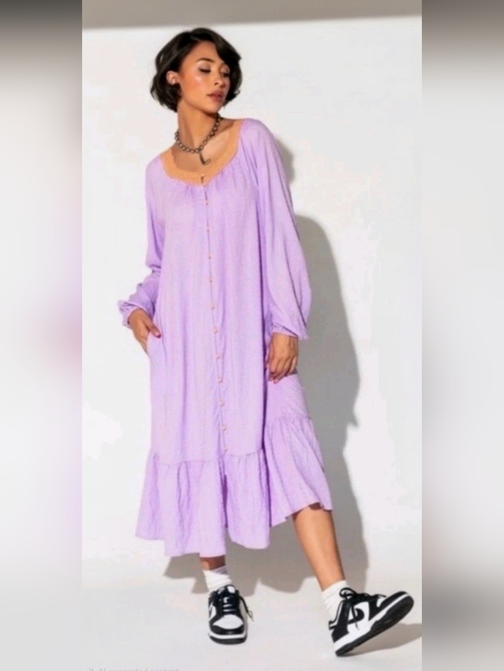Dressed In LALA Lavender Textured Button Down Midi Dress M | Whimsigoth Style - Picture 6 of 12